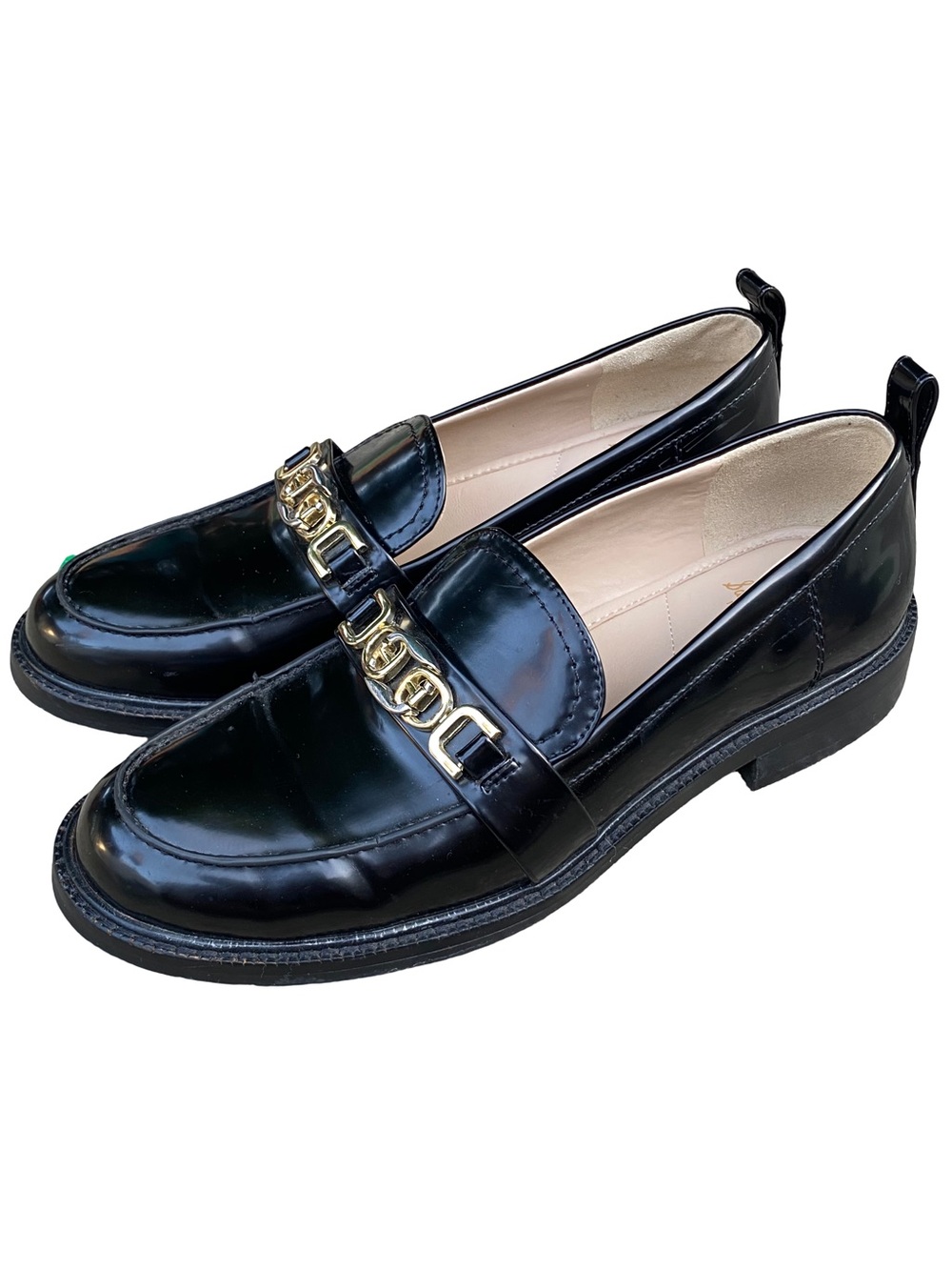 Sam Edelman Christy black leather chain slip on classic chunky loafers size 8.5